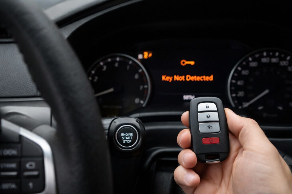 Aftermarket key fob causing key not detected warning on a modern push-start car