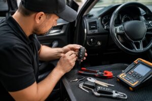 Automotive Locksmith Making A Key