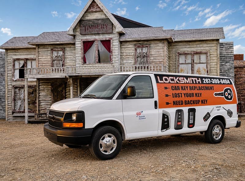 Car Keyline Automotive Locksmith van in front of Field of Terror Windsor NJ